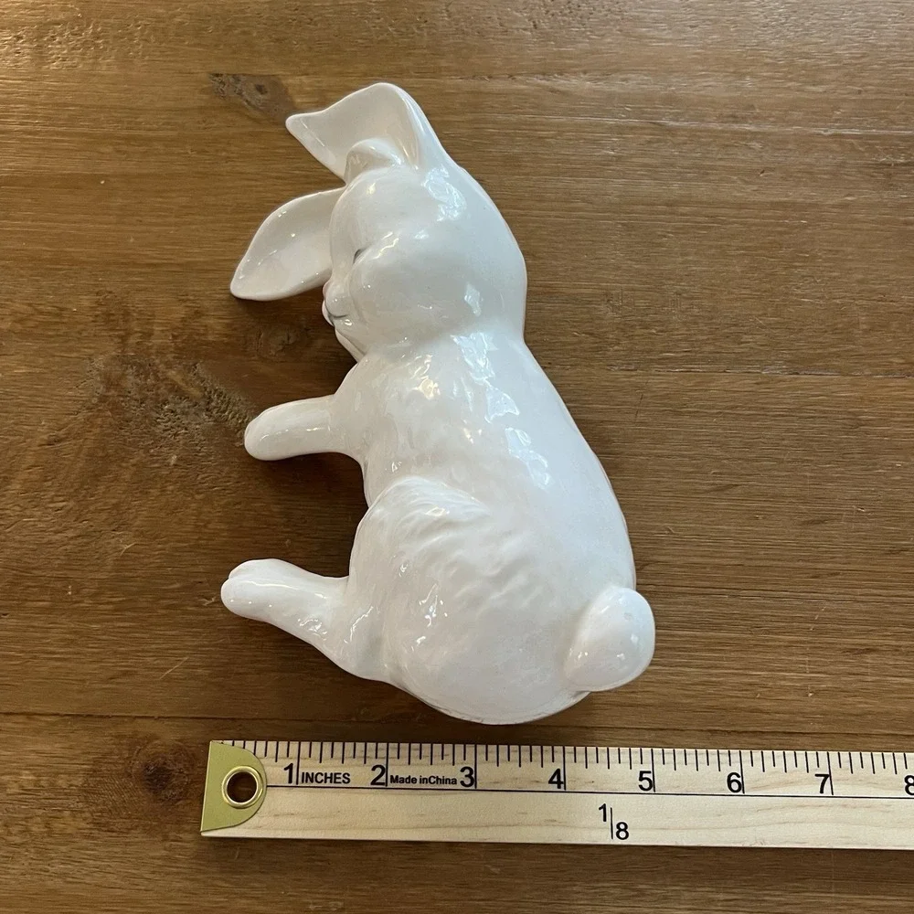 White Ceramic Sleeping Bunny Rabbit Shelf Sitter Figurine Whimsical Home Decor
